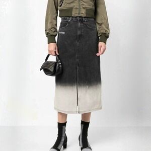 Izzue Ombre Denim Midi Skirt Grey Black High Waist Front Slit IZXSKJ9500A3K‎ 27